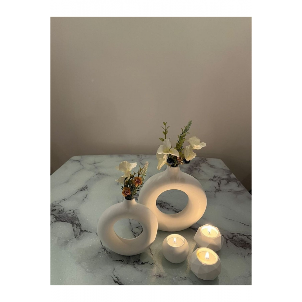 2’li Halka Vazo Ve 3 Lü Tealight Mumluk Bohem Set(14,5X13/10X10)