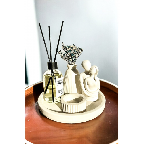 Dekoratif Konik Vazo Sarılan Sevgili Tealight Mumluk Fresh Soft Oda Kokusu Seti