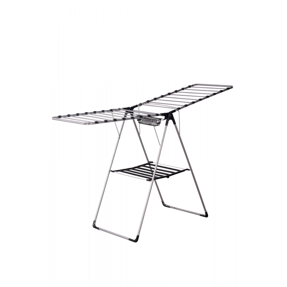 Siyah Kurutmalık Çamaşır Kurutma Askılığı Kalın Borulu Mandal Sepetlı