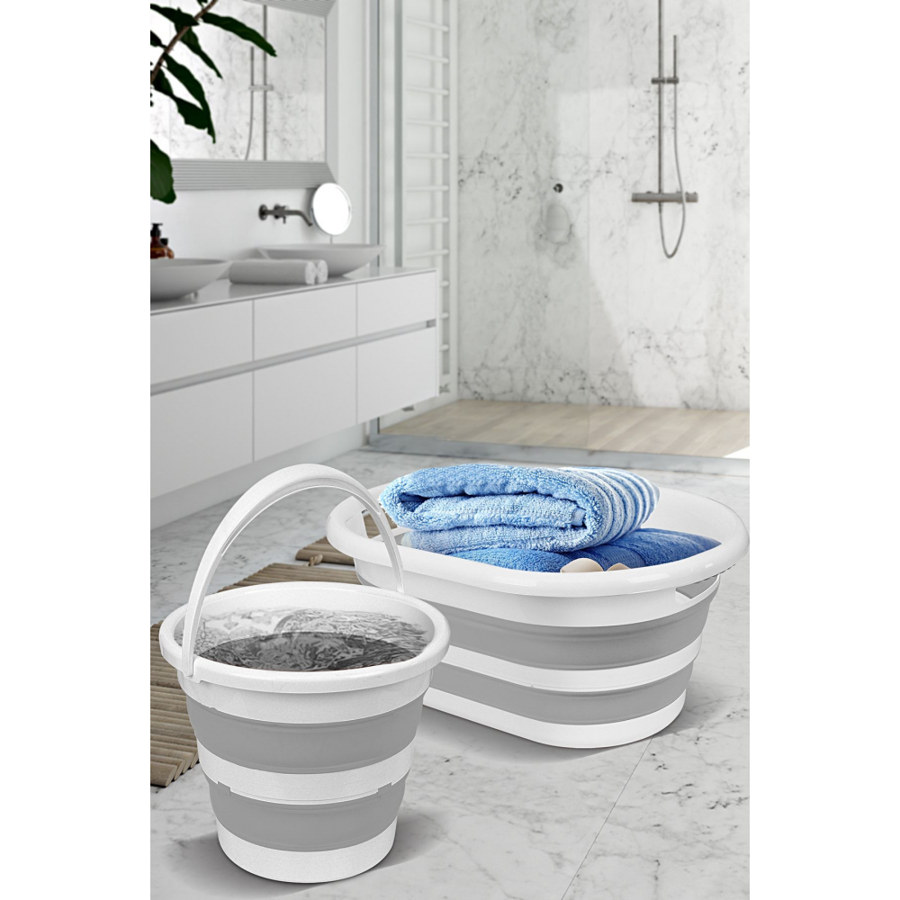 2'li Set Katlanabilir Çamaşır Sepeti Katlanabilir Akordiyon Su Kovası Yeni Temizlik Seti