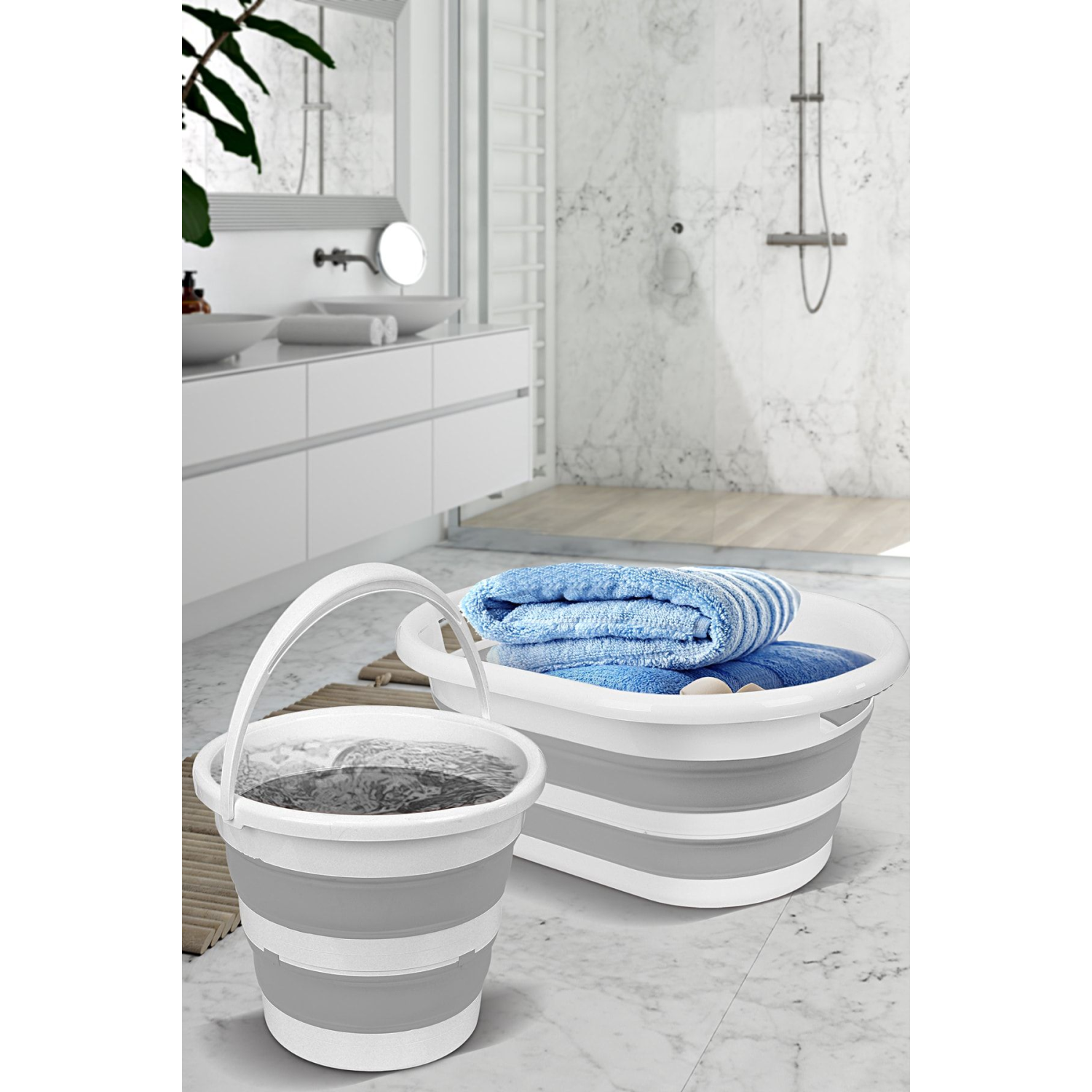 2'li Set Katlanabilir Çamaşır Sepeti Katlanabilir Akordiyon Su Kovası Yeni Temizlik Seti