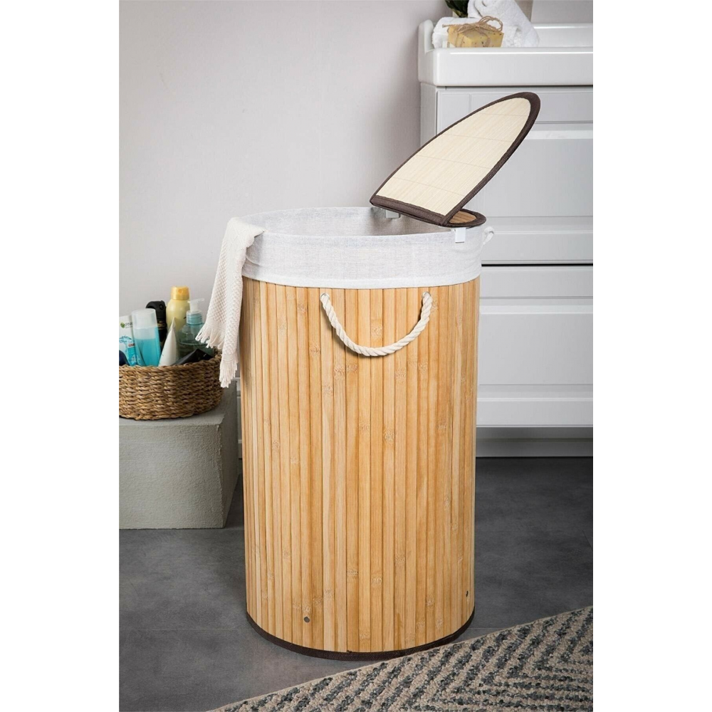 El Yapımı Bambu Yuvarlak Çamaşır Sepet