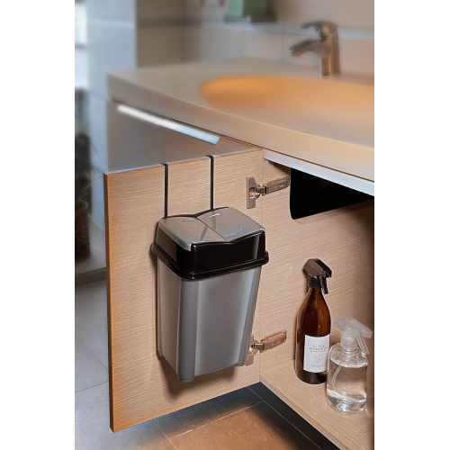 Askılı Asılabilir Tezgah Altı Pratik Kapak Mutfak Banyo Çöp Kovası 5.5 Litre Gri