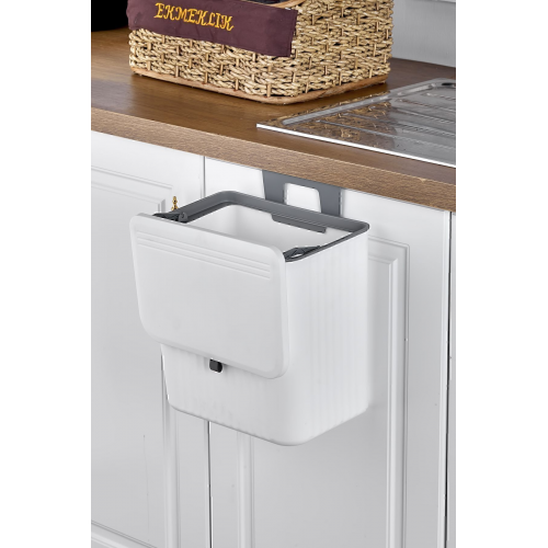 Mutfak Tezgah Üstü Dolap Askılı Kapaklı 15 Lt Çöp Kovası Beyaz