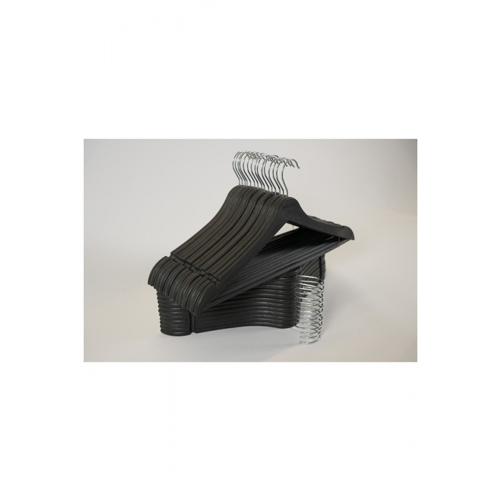 24 Adet Siyah Askı Ahşap Görünümlü Plastik A Kalite Elbise Kıyafet Askısı