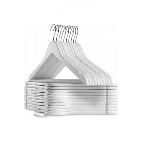 Ahşap Görünümlü Plastik Askı A Kalite Kıyafet Ve Elbise Askısı 6'lı Beyaz