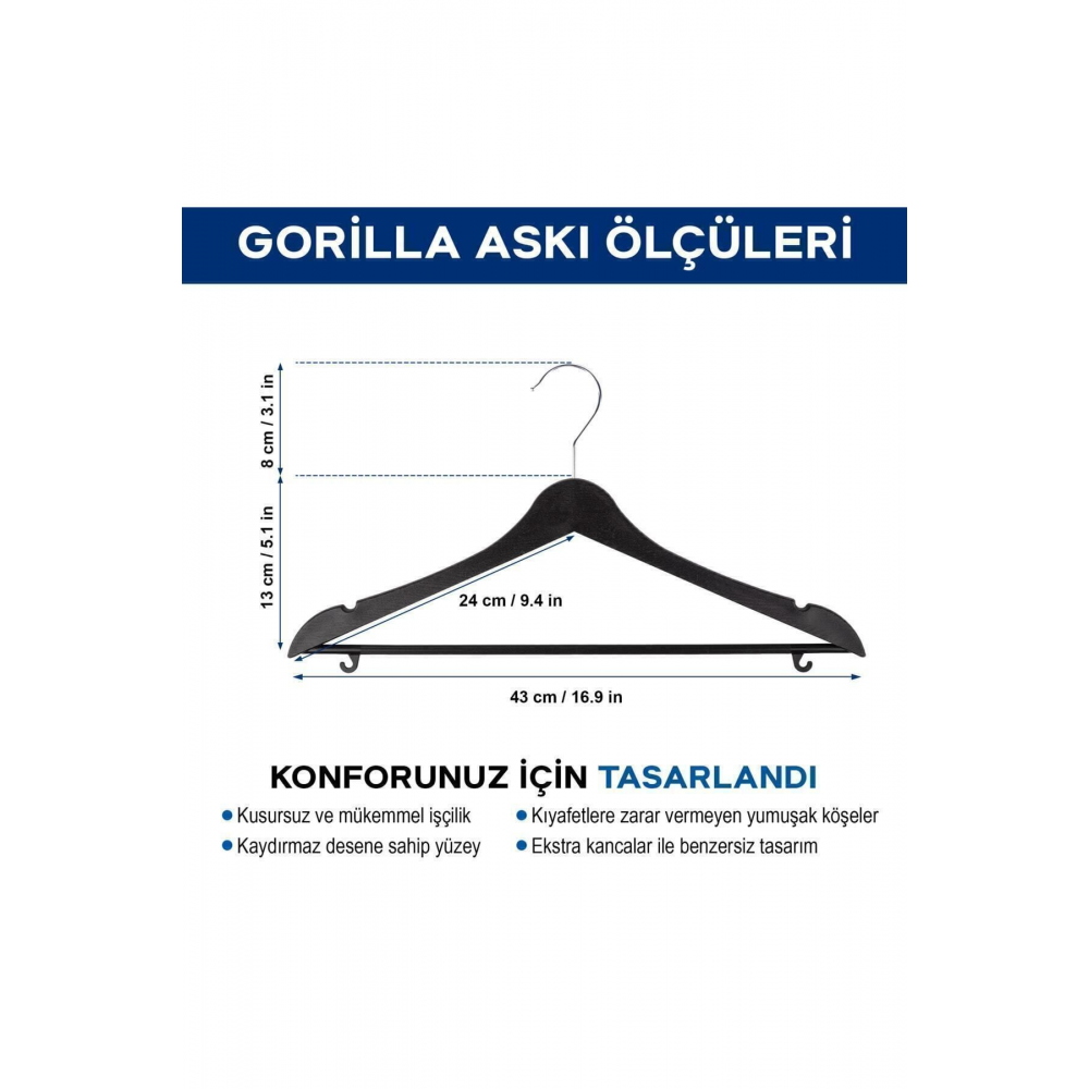 Ahşap Görünümlü Plastik Siyah Kıyafet Elbise Askısı Askılığı Gömlek Askısı Pantolon Askısı 10'lu
