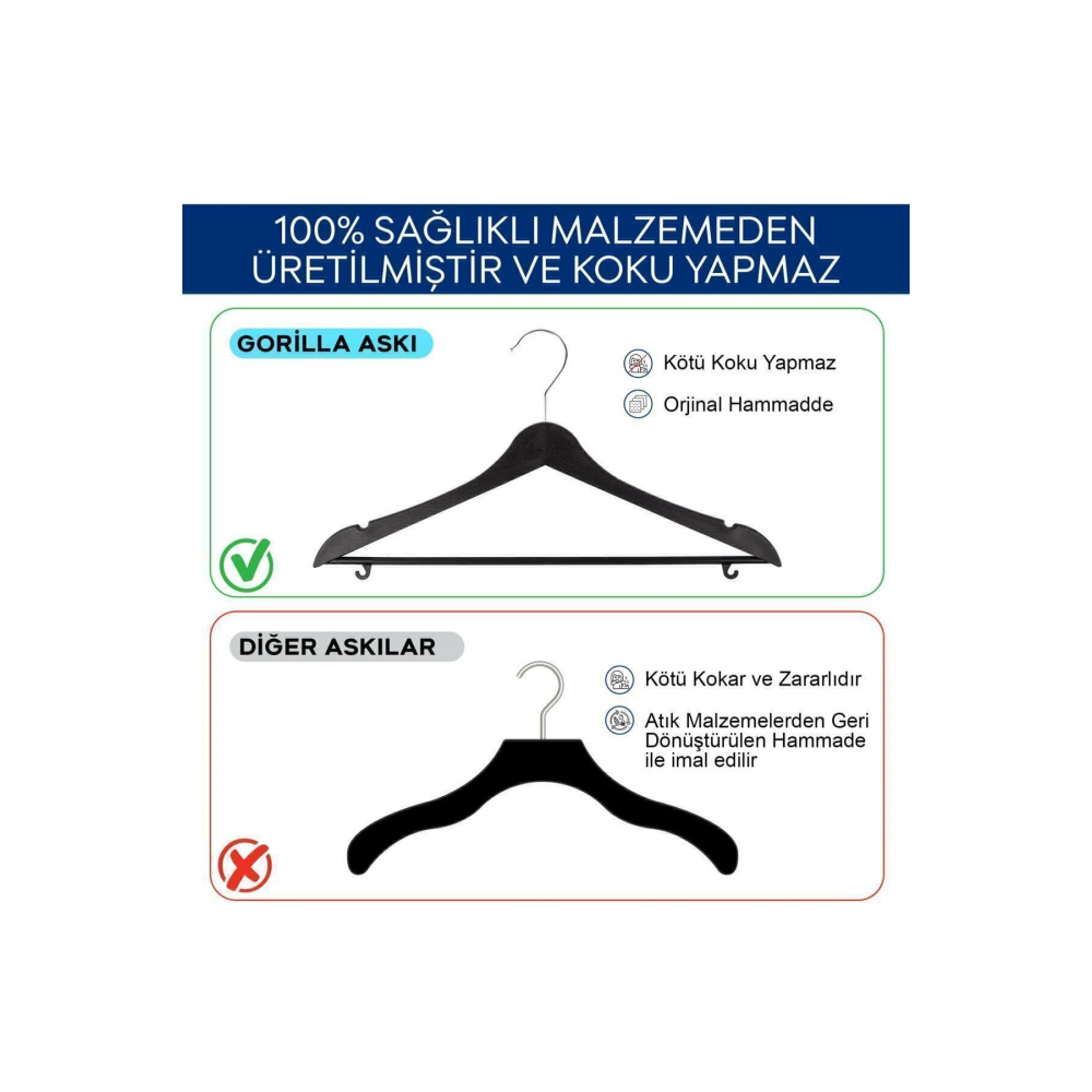 Ahşap Görünümlü Plastik Siyah Kıyafet Elbise Askısı Askılığı Gömlek Askısı Pantolon Askısı 10'lu