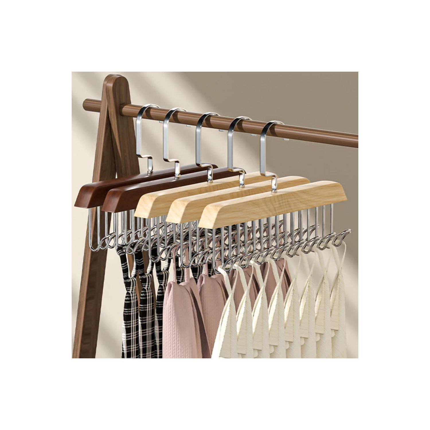 Çok Fonksiyonlu Ahşap 8 Kancalı Sütyen Eşarp Kravat Kemer Çanta Askısı