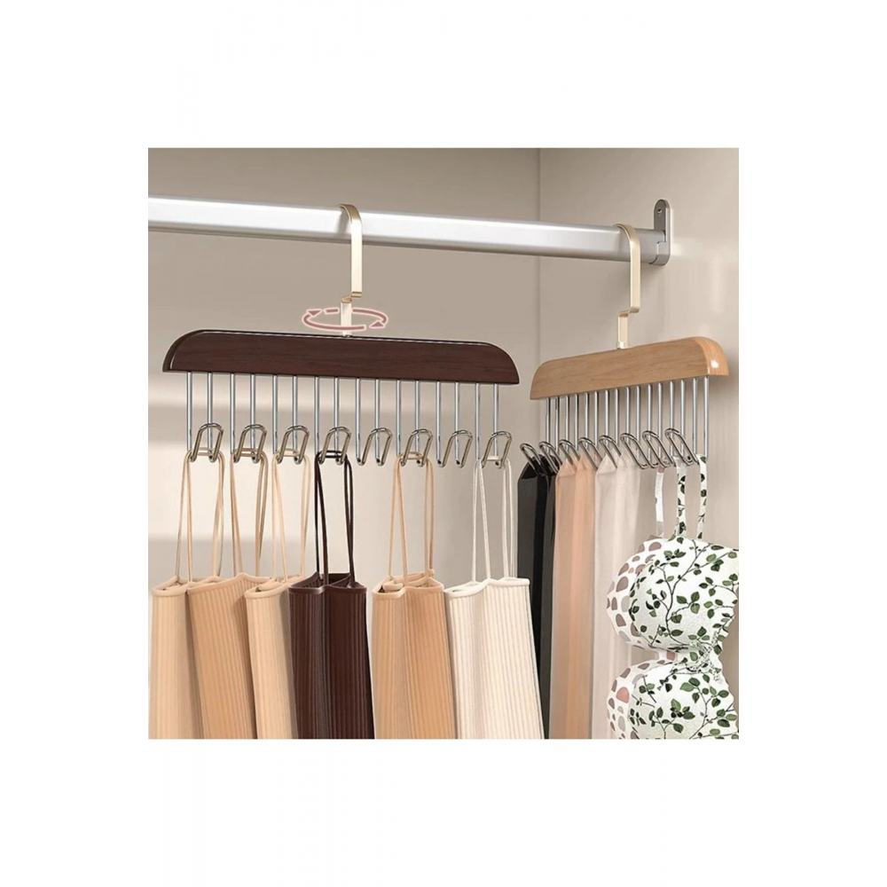 Çok Fonksiyonlu Ahşap 8 Kancalı Sütyen Eşarp Kravat Kemer Çanta Askısı