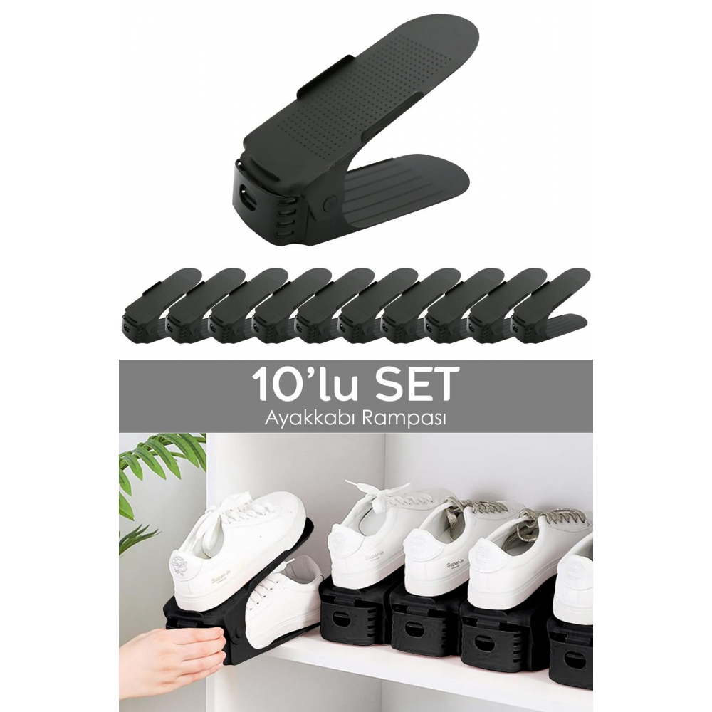 10'lu Tekli Ayarlanabilir Ayakkabı Rampası - Dolap İçi Ayakkabı Düzenleyici Organizer