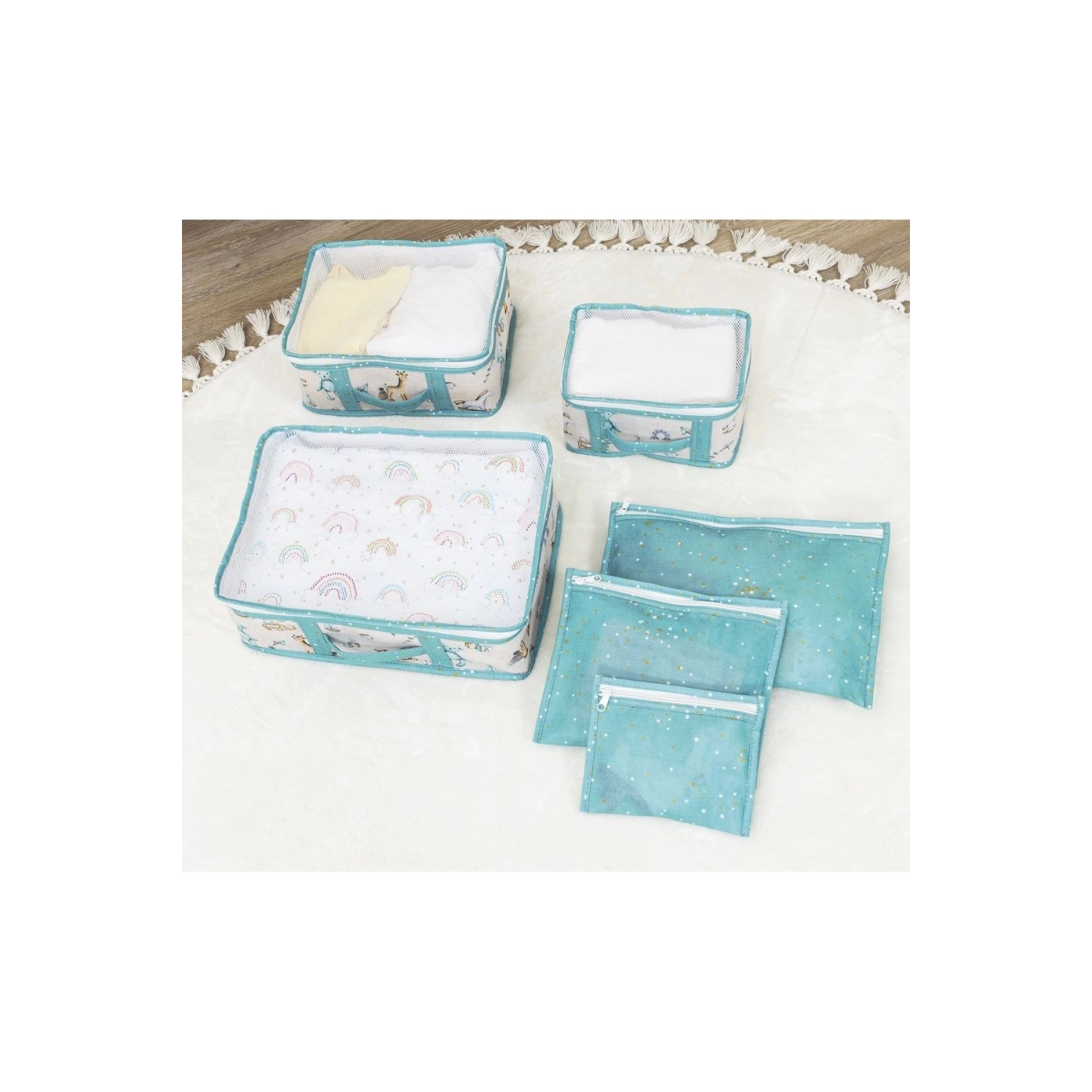 Baby 6'lı Desenli Fileli Bavul Valiz İçi Düzenleyici Çok Amaçlı Organizer (yeşil)