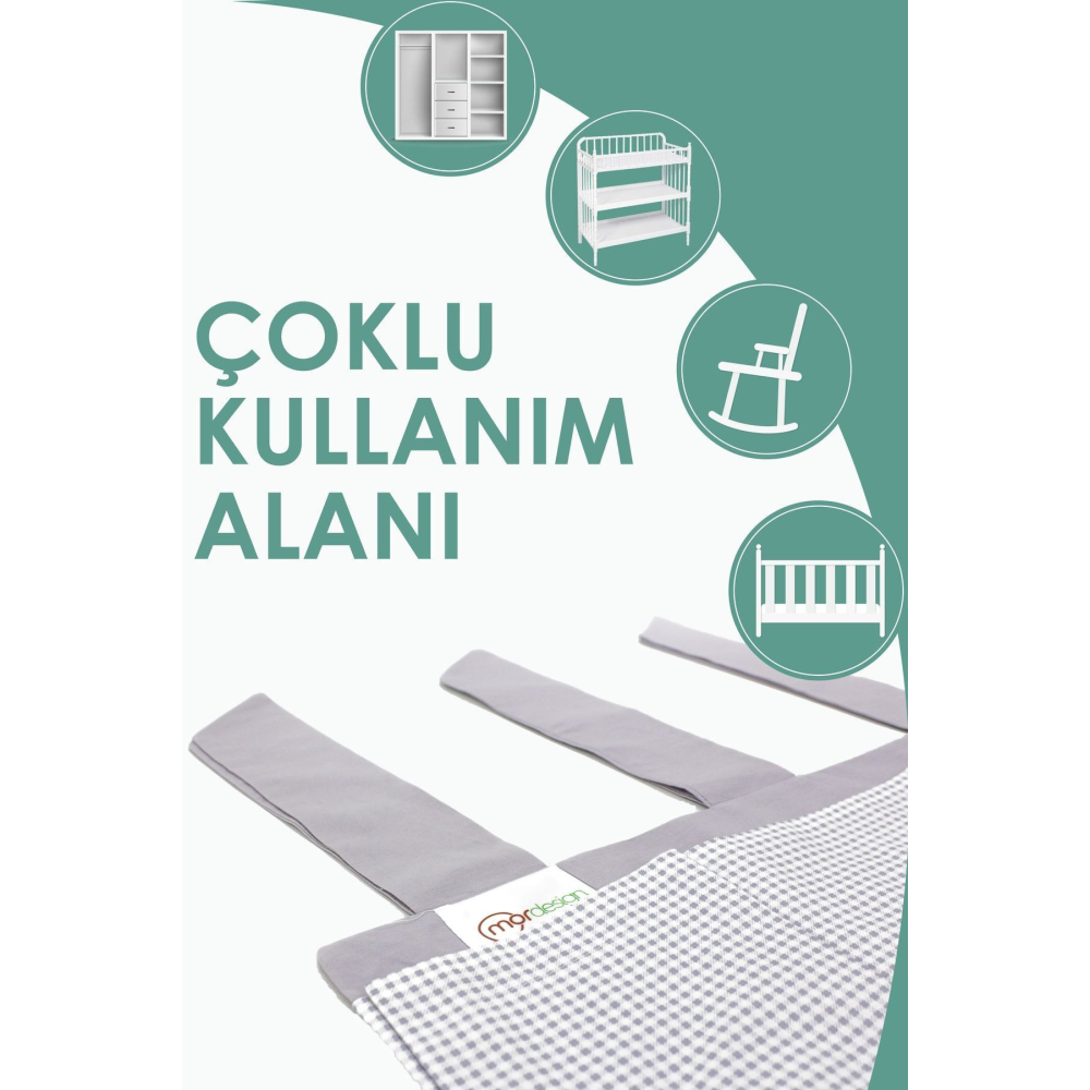 Yenidoğan Beşik Yanı Düzenleyici, 5 Cepli Bebek Odası Organizeri, Ekose Desen, Svalbard Serisi, Gri