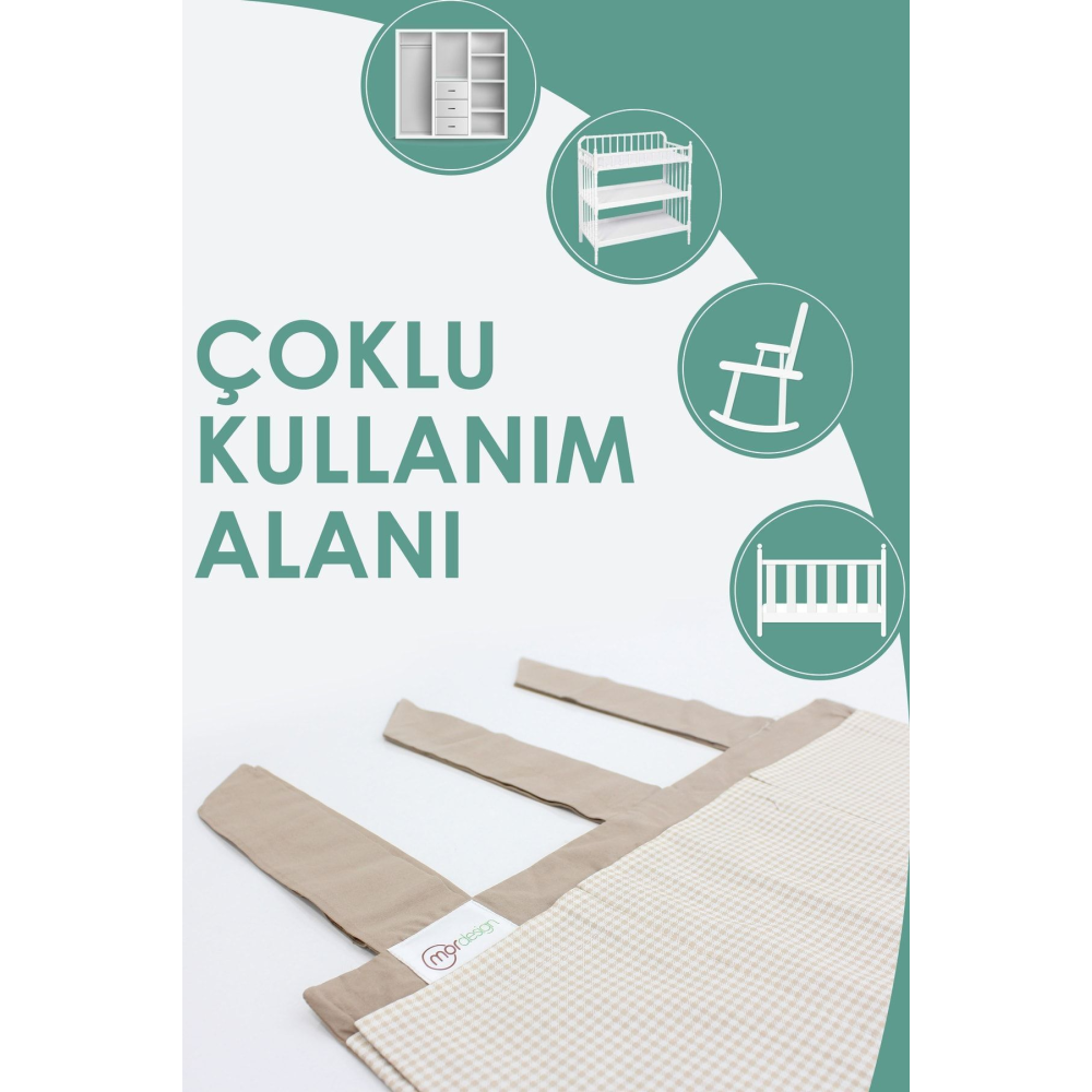 Yenidoğan Beşik Yanı Düzenleyici, 5 Cepli Bebek Odası Organizeri, Ekose, Svalbard Serisi, Kahve