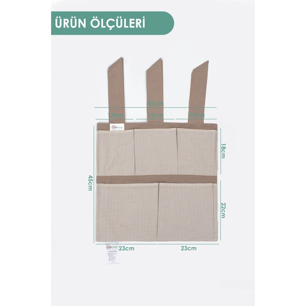 Yenidoğan Beşik Yanı Düzenleyici, 5 Cepli Bebek Odası Organizeri, Ekose, Svalbard Serisi, Kahve