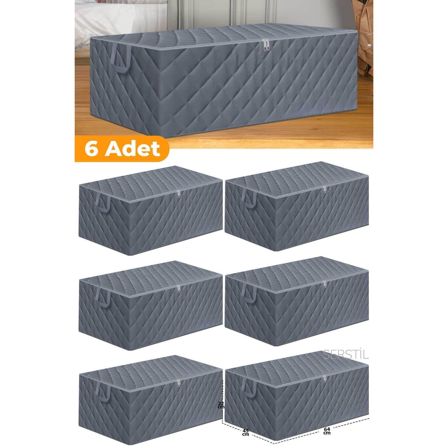 6 Adet - Büyük Boy Bazaaltı Ve Çekyat Hurç 64 X 45 X 22 Cm Antrasit