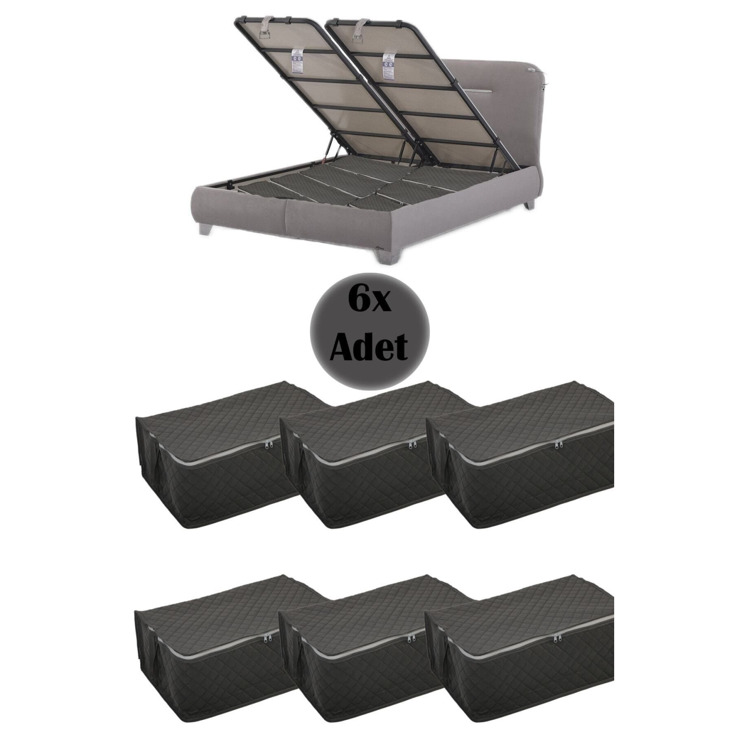 Çekyat Baza Tipi Hurç Baza Altı-kazak-yastık-pike Saklama Hurcu 6 Adet 22x40x60(GRİ)