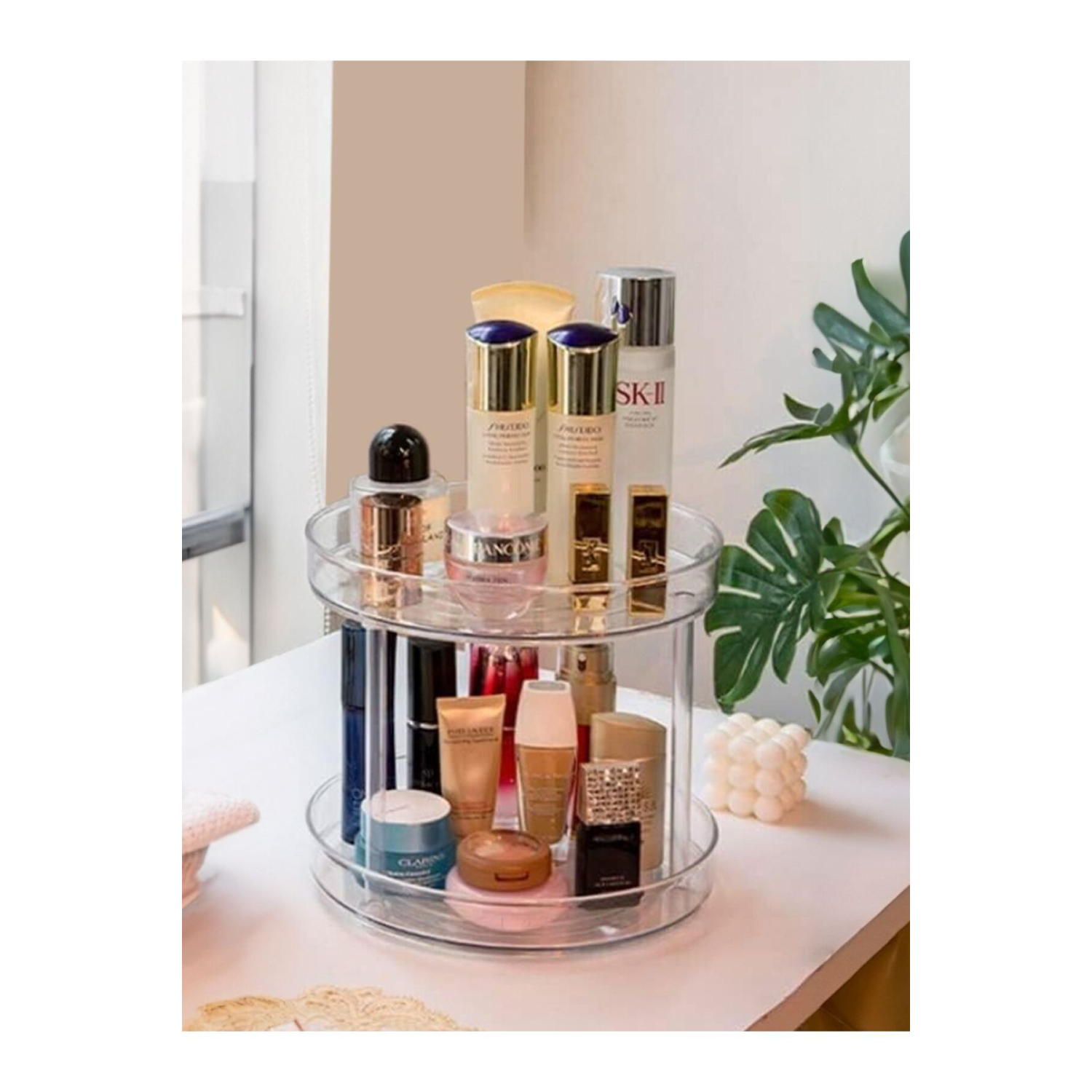 360 Derece Dönebilen 2 Katlı Takı Makyaj Organizeri Çok Amaçlı Düzenleyici Kozmetik Organizer