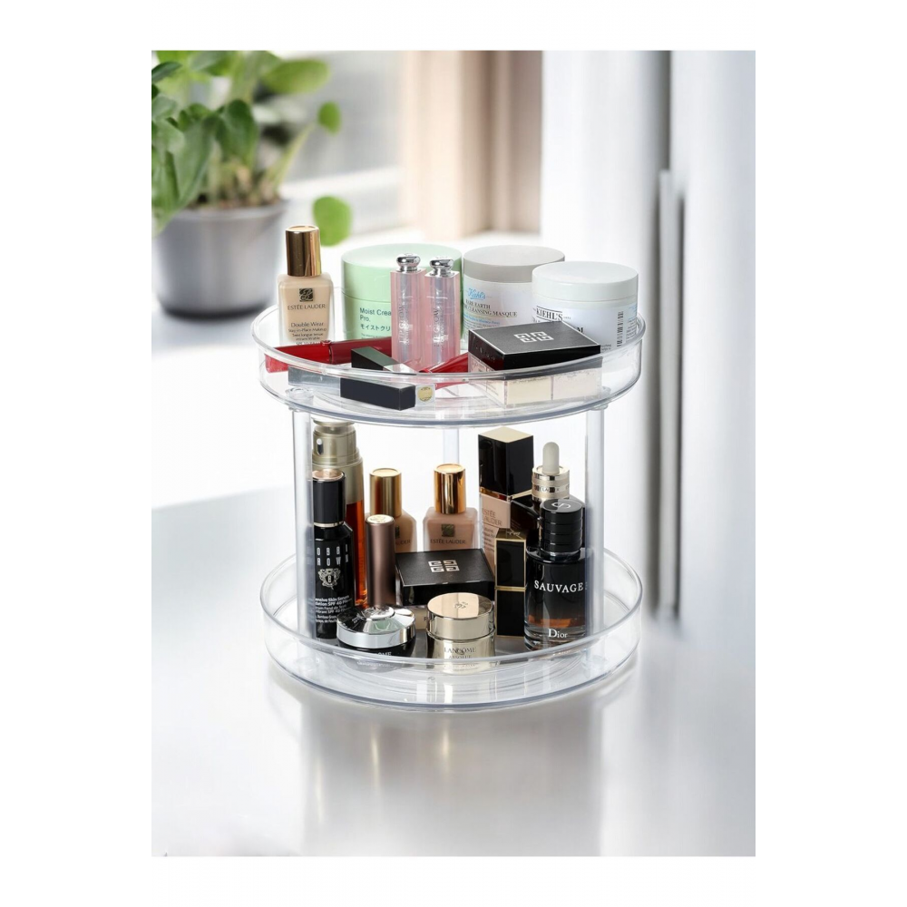 360 Derece Dönebilen 2 Katlı Takı Makyaj Organizeri Çok Amaçlı Düzenleyici Kozmetik Organizer