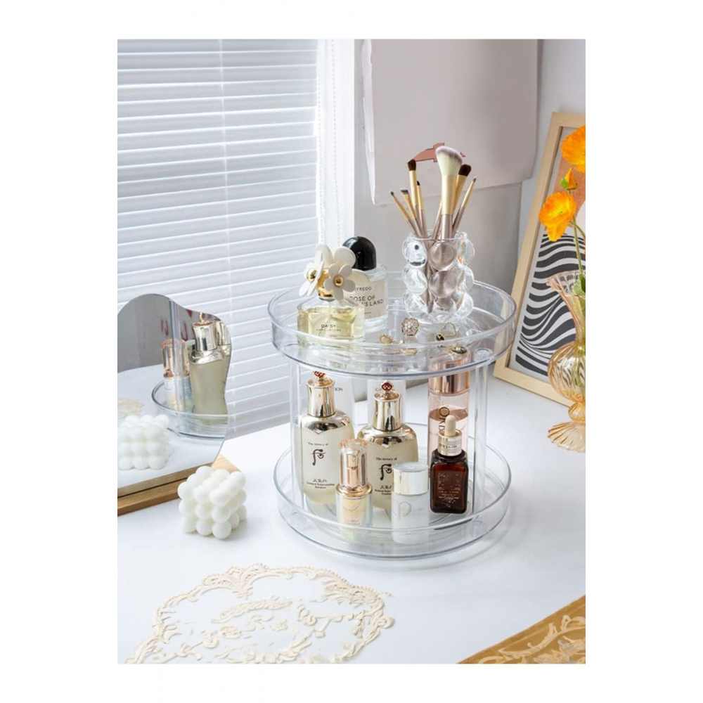 360 Derece Dönebilen 2 Katlı Takı Makyaj Organizeri Çok Amaçlı Düzenleyici Kozmetik Organizer