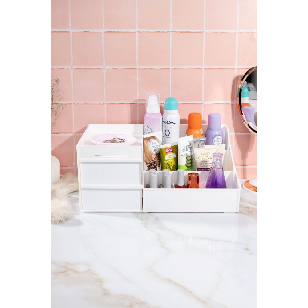 Elegance Xl Makyaj Kozmetik Parfüm Krem Serum Düzenleyici Çekmeceli Organizer Beyaz