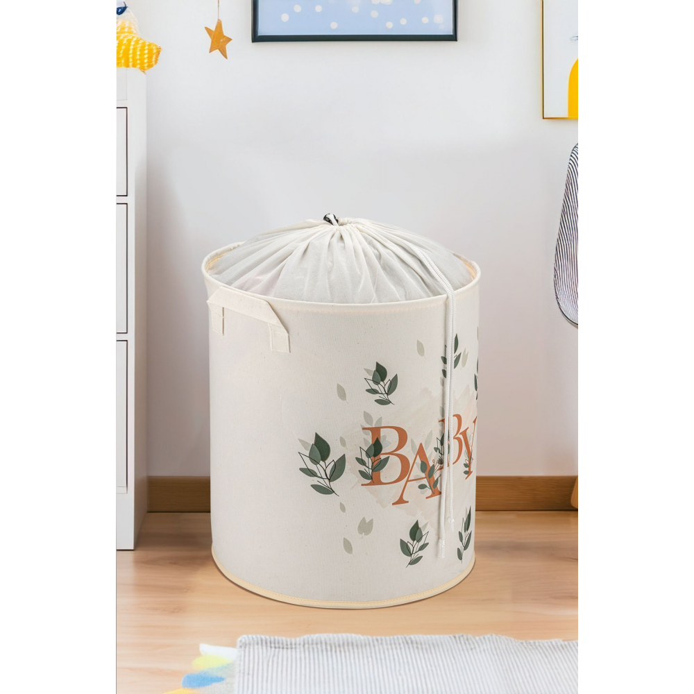 Baby Baskılı Ağzı Büzgülü Çok Amaçlı Oyuncak Saklama, Kirli Çamaşır Sepeti 37x40