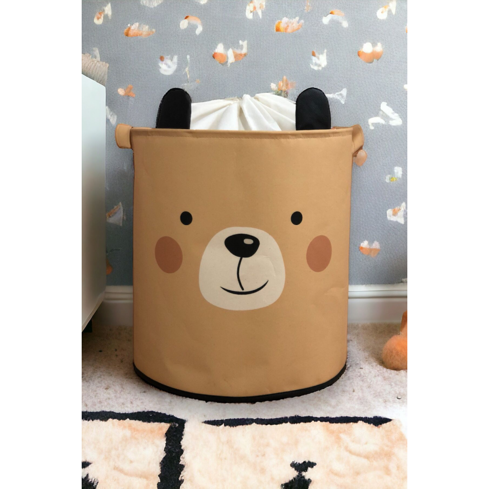Bear Tasarımlı Ağzı Büzgülü Bebek Çocuk Odası Düzenleyici Saklama Kutusu Oyuncak Kirli Sepeti 37x40