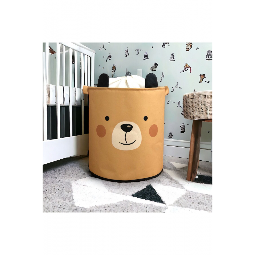 Bear Tasarımlı Ağzı Büzgülü Bebek Çocuk Odası Düzenleyici Saklama Kutusu Oyuncak Kirli Sepeti 37x40