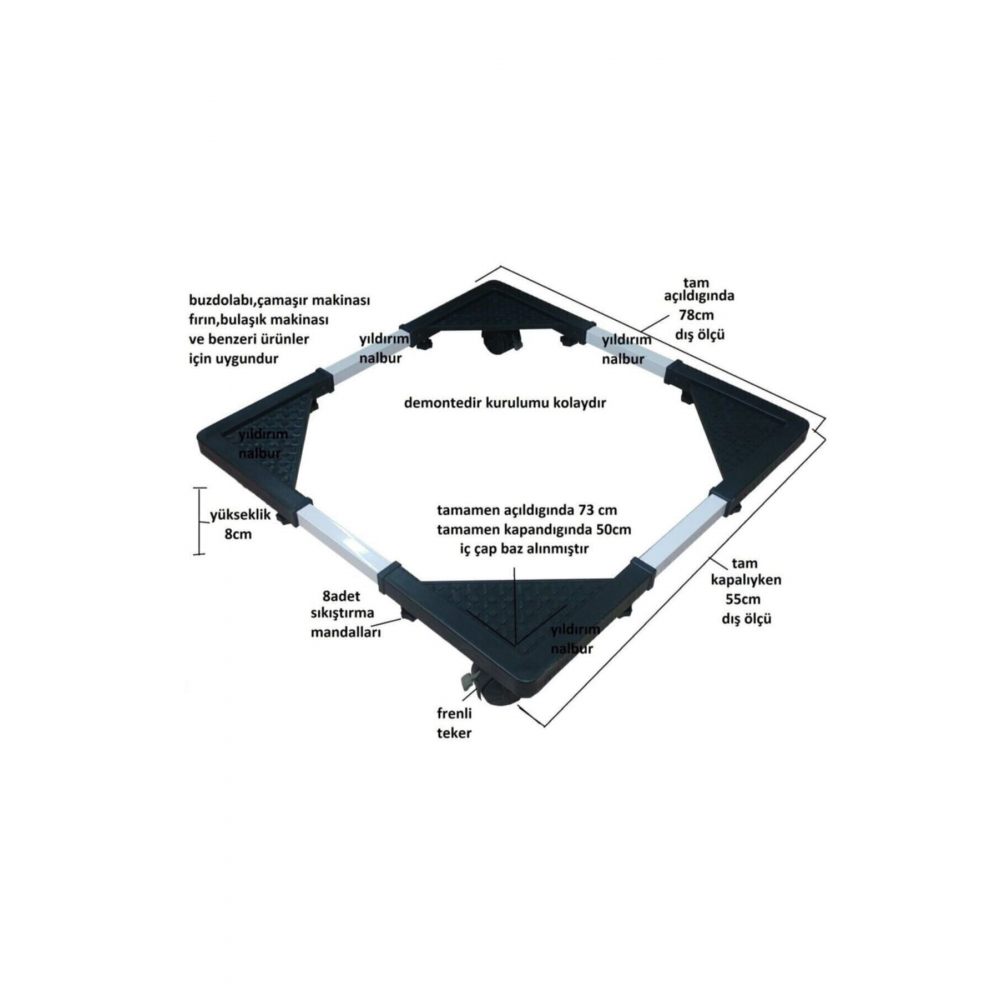 Teleskopik Çeksür Çamaşır Makinası Ve Buzdolabı Altlığı Frenli Mekanizma