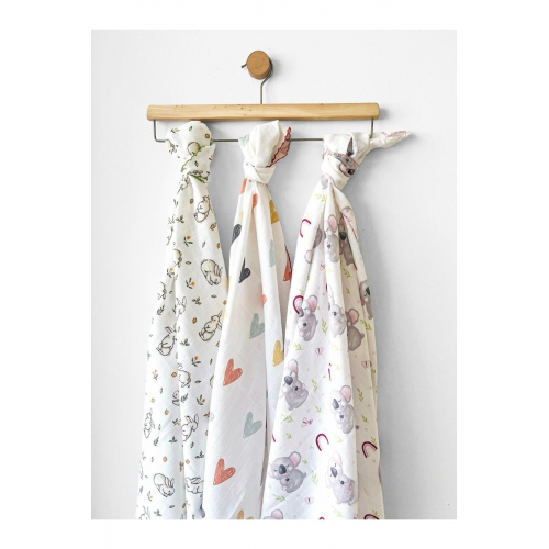 Çok Amaçlı Müslin Örtü 3’lü Set, Müslin Yenidoğan Bebek Battaniyesi, %100 Pamuk Müslin Bez, 80*90 cm