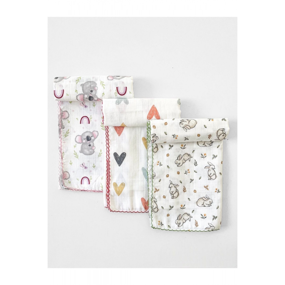 Çok Amaçlı Müslin Örtü 3’lü Set, Müslin Yenidoğan Bebek Battaniyesi, %100 Pamuk Müslin Bez, 80*90 cm