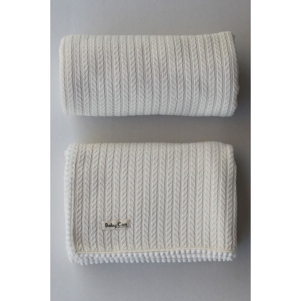 Örgü Desen Bebek Pikesi Organik Pamuk Bebek Battaniyesi Ekru 100x120 Cm