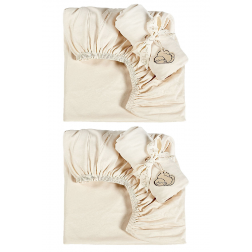 2'li Organik Pamuk Penye Bej Lastikli Bebek Çocuk Çarşafı - 60x120 Cm