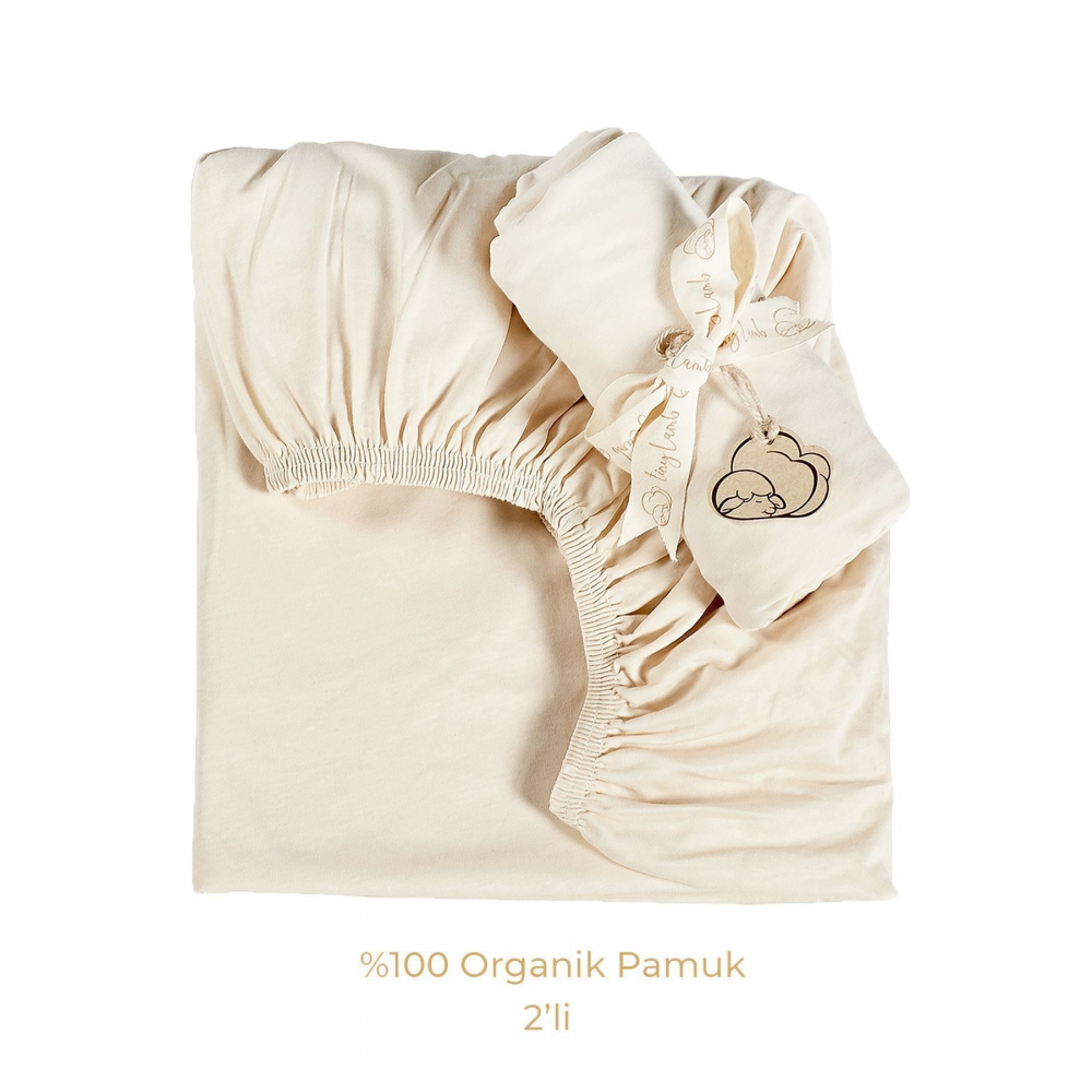2'li Organik Pamuk Penye Bej Lastikli Bebek Çocuk Çarşafı - 60x120 Cm