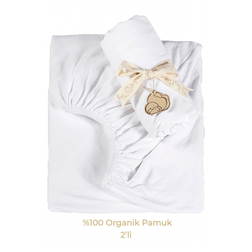 2'li Organik Pamuk Penye Beyaz Lastikli Çarşaf - 60x120 Cm