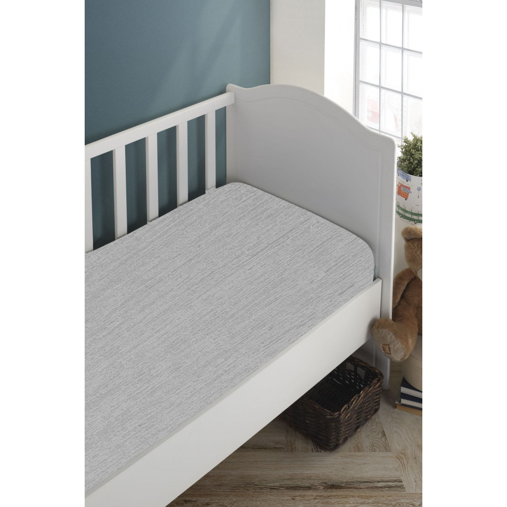 Bebek-çocuk Organik Pamuk Lastikli Penye Çarşaf 60x120 - 70x140 cm Uyumlu Gri