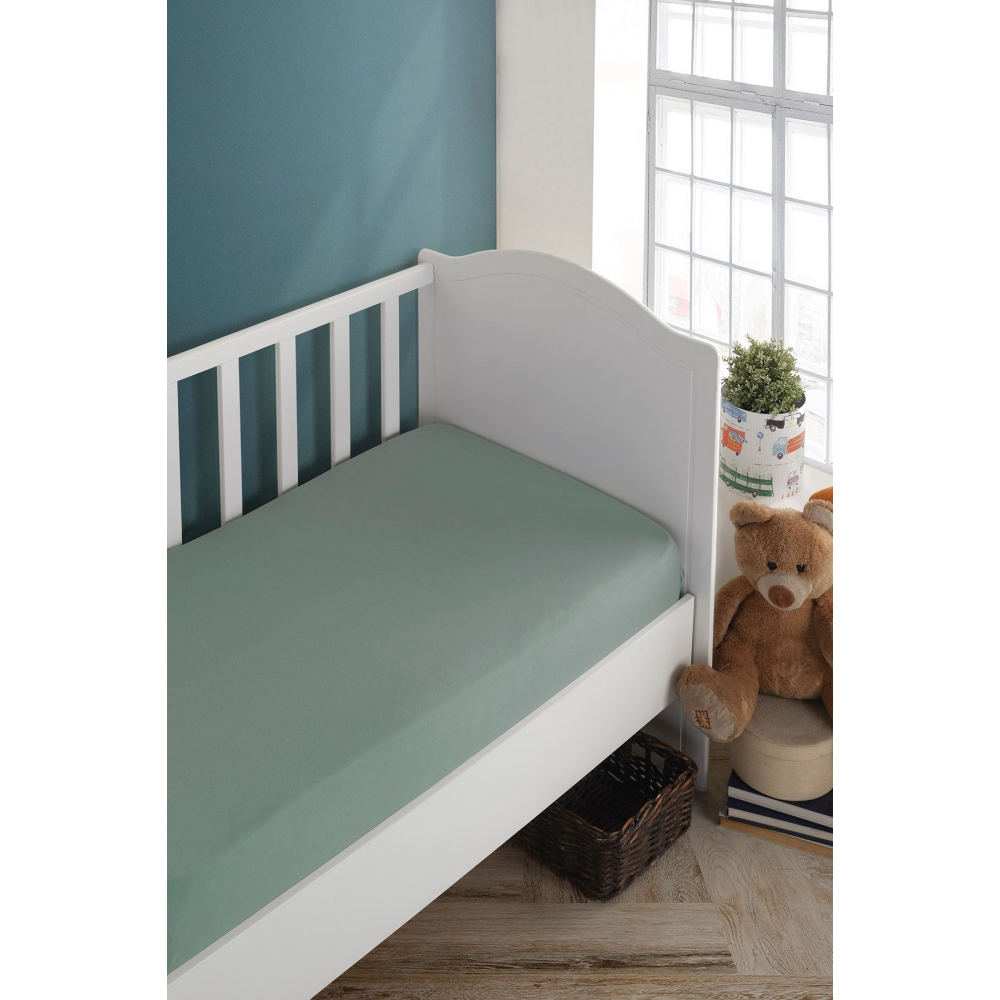 Bebek-çocuk Organik Pamuk Lastikli Penye Çarşaf 60x120 - 70x140 Uyumlu Yeşil