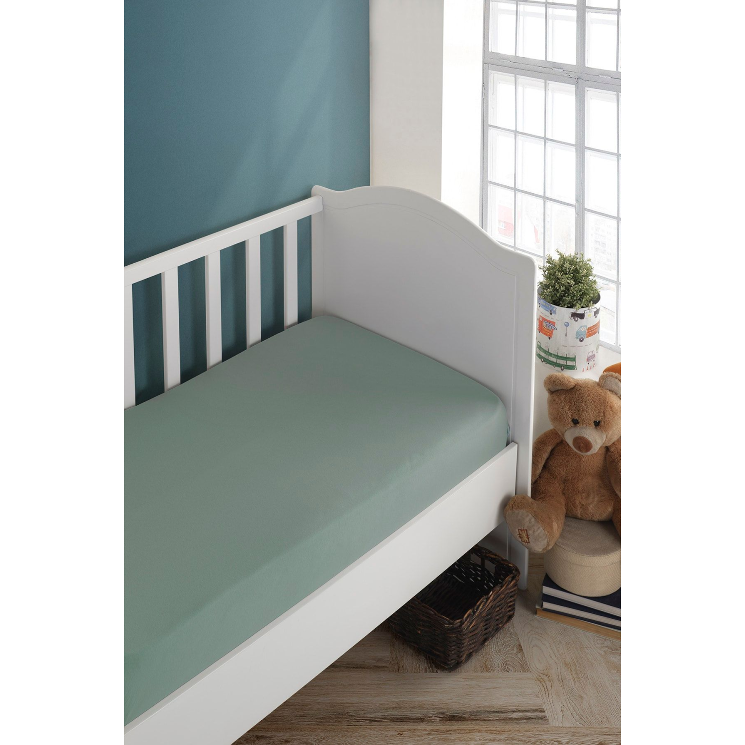 Bebek-çocuk Organik Pamuk Lastikli Penye Çarşaf 60x120 - 70x140 Uyumlu Yeşil