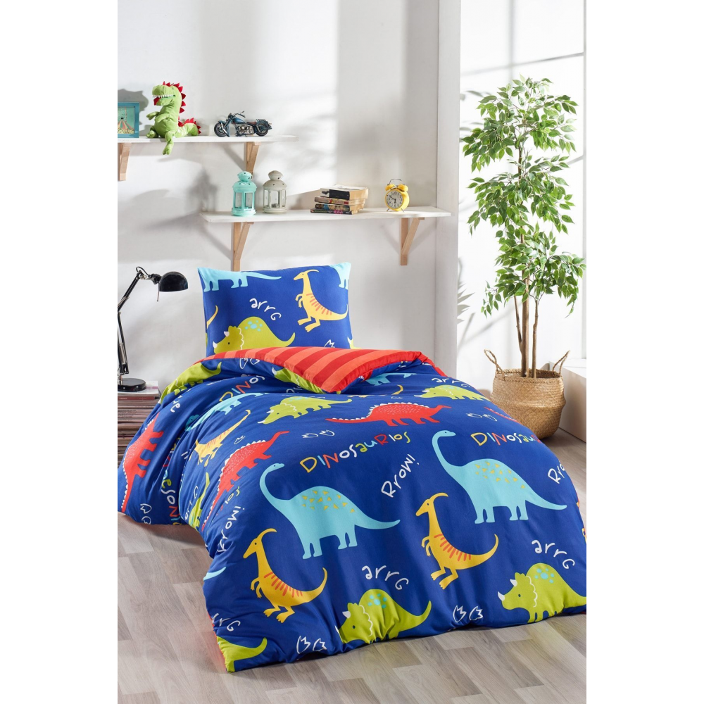 Junior Nevresim Seti Tek Kişilik Dinazorus Mavi