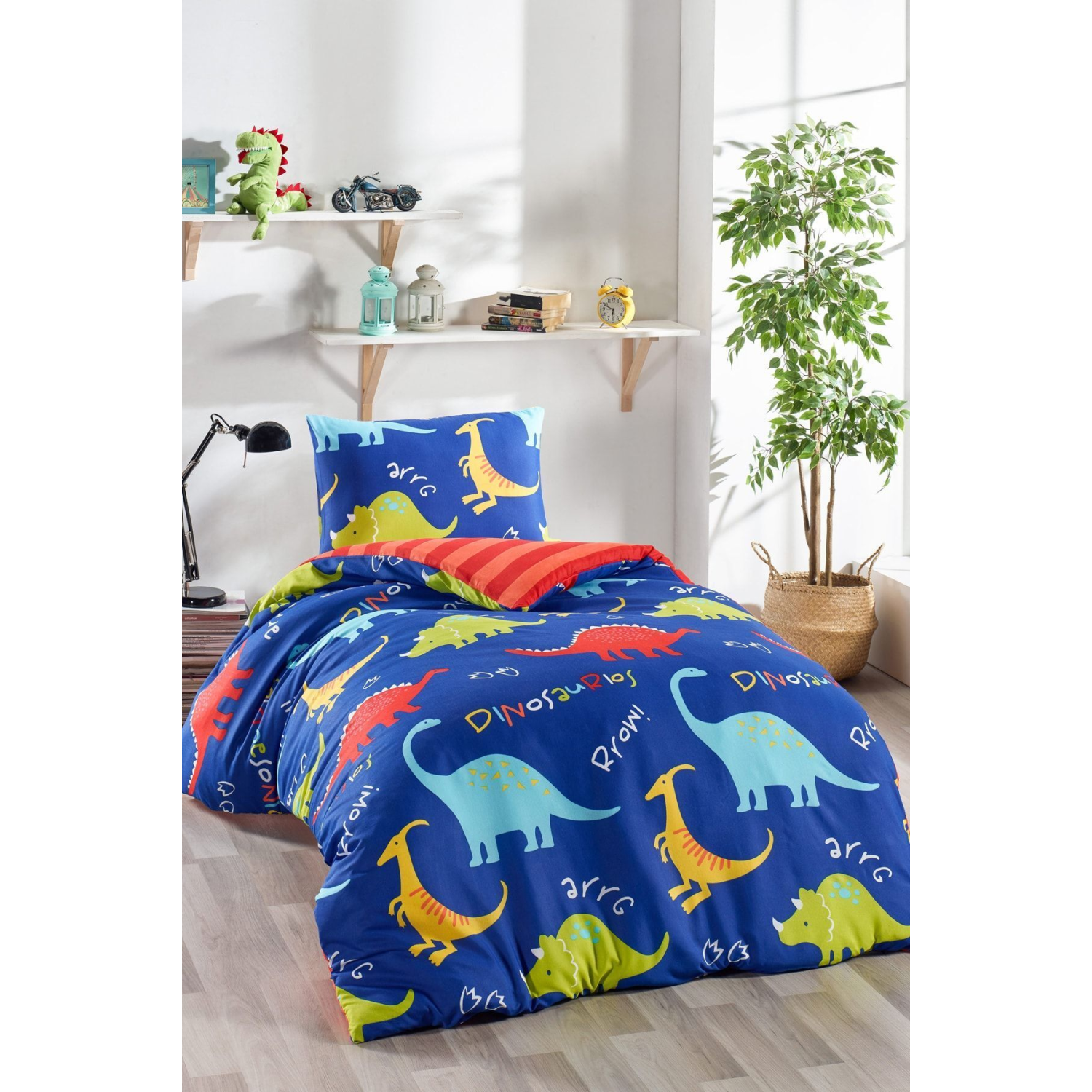 Junior Nevresim Seti Tek Kişilik Dinazorus Mavi