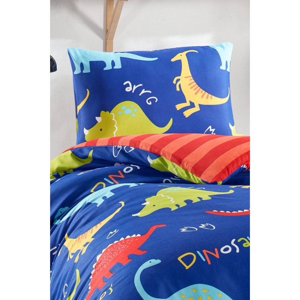 Junior Nevresim Seti Tek Kişilik Dinazorus Mavi