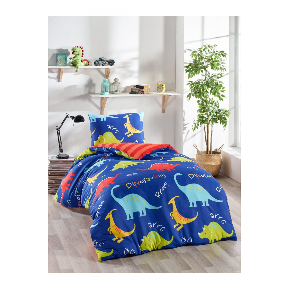 Junior Nevresim Seti Tek Kişilik Dinazorus Mavi