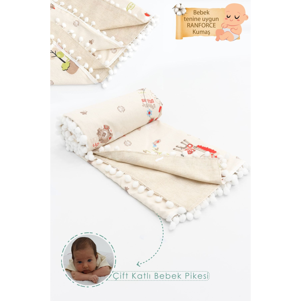 Çift Kat Bebek Pikesi, Yenidoğan Için Kundak Battaniye, Kenar Ponponlu Pike, Animal Serisi