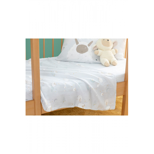 Little Lamb Baskılı Bebek Pike 100x150 Cm Açık Gri