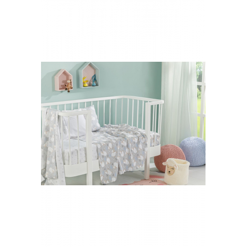 Little Lamb Baskılı Bebek Pike 100x150 Cm Gri