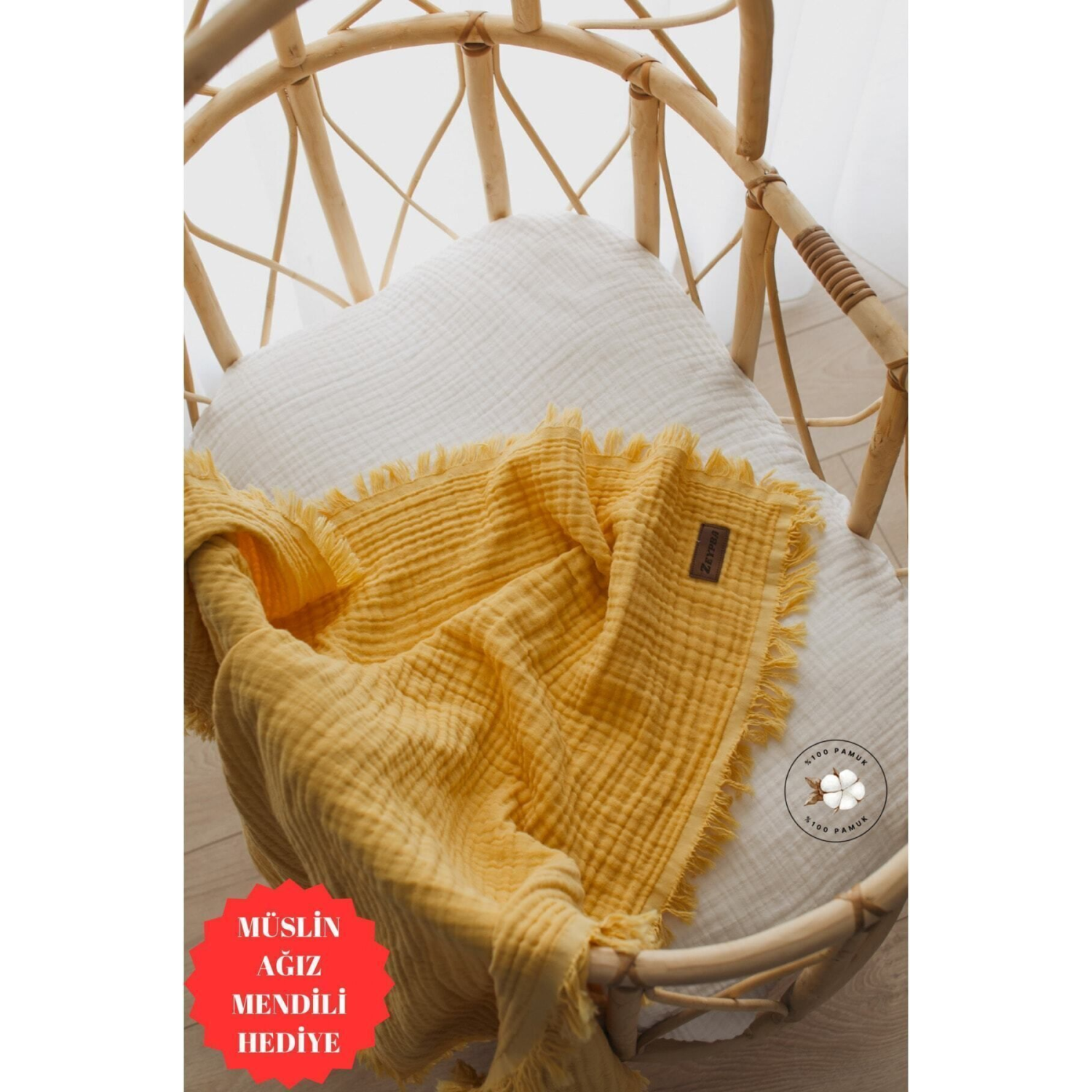 Sarı 4katlı Müslin Pamuksu Yumuşaklık Bebek & Çocuk Müslin Örtü %100 Pamuk Yeni Sezon