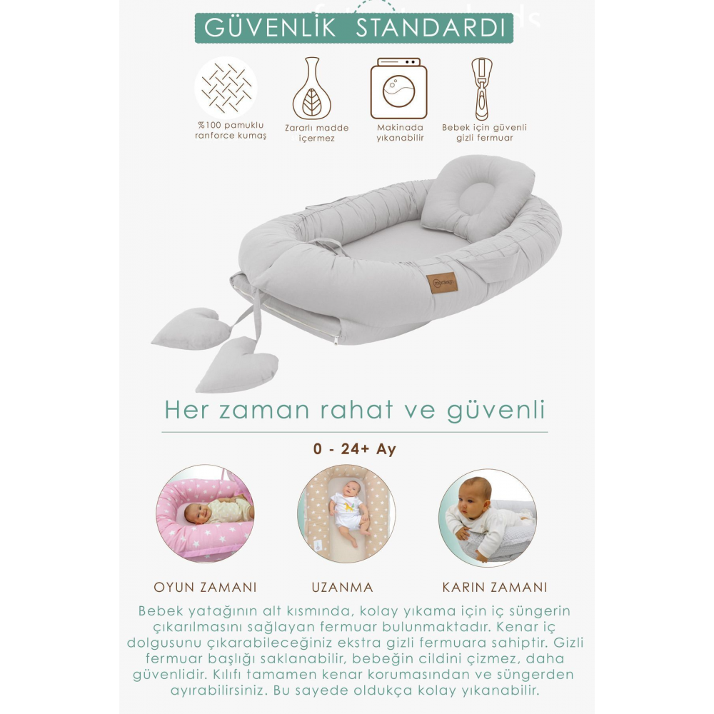 Babynest Ortopedik Bebek Yatağı, Anne Yanı Bebek Yatağı, Ergonomik Tasarım, Morremix Serisi