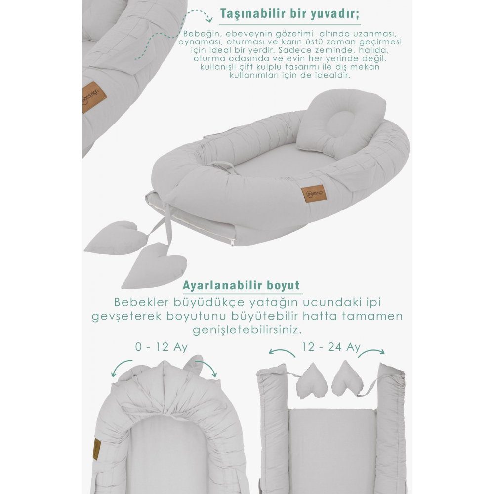 Babynest Ortopedik Bebek Yatağı, Anne Yanı Bebek Yatağı, Ergonomik Tasarım, Morremix Serisi