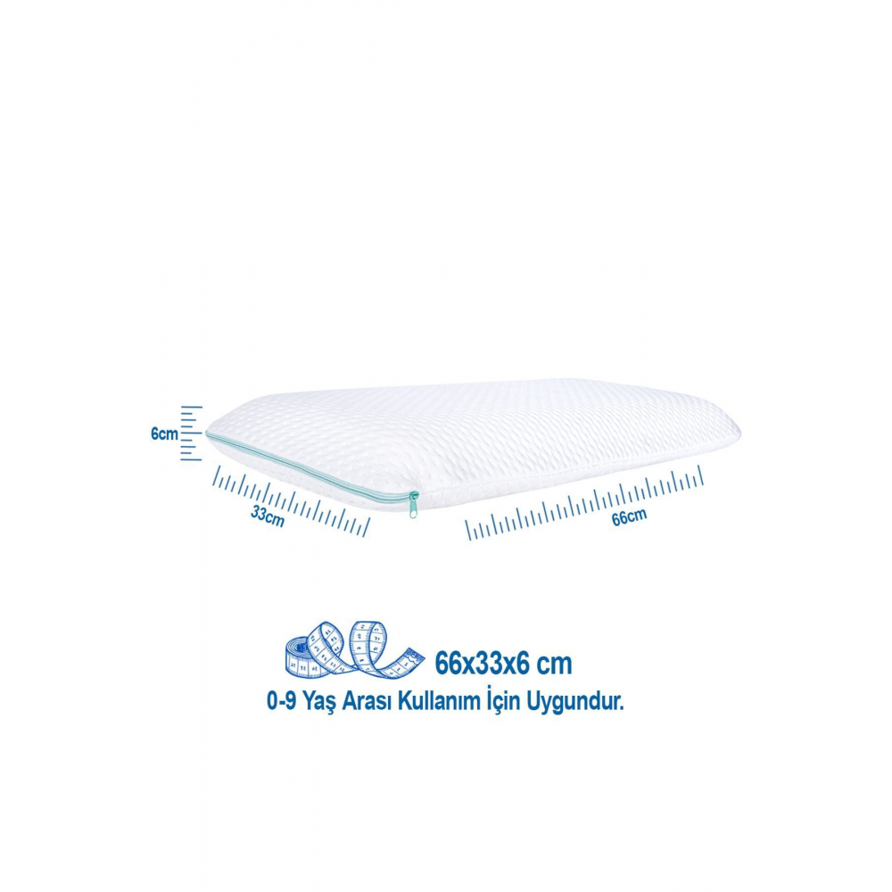 Viscotex Visco Hava Kanallı Çocuk Yastığı (KİDS PİLLOW) 66x33x6 Cm, Turkuaz-beyaz