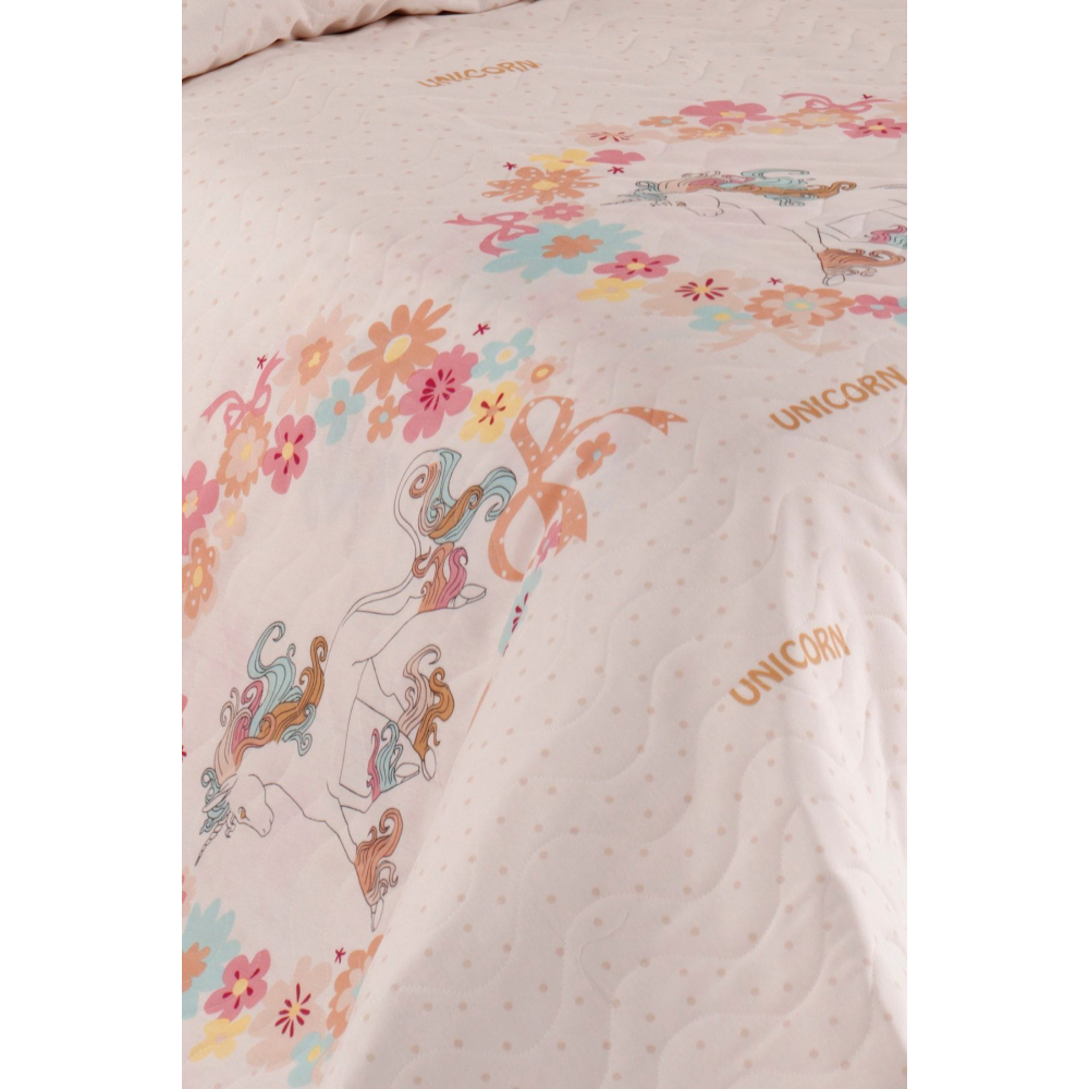 Kapitone Yatak Örtüsü Seti Tek Kişilik Unicornlar Pembe